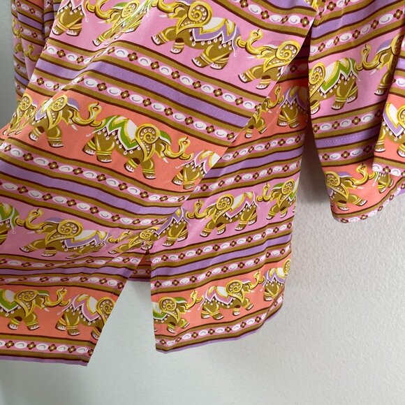NEW Bob Mackie Womens Plus 1X Wearable Art Silk Button Up Shirt Elephant Print - Picture 11 of 12